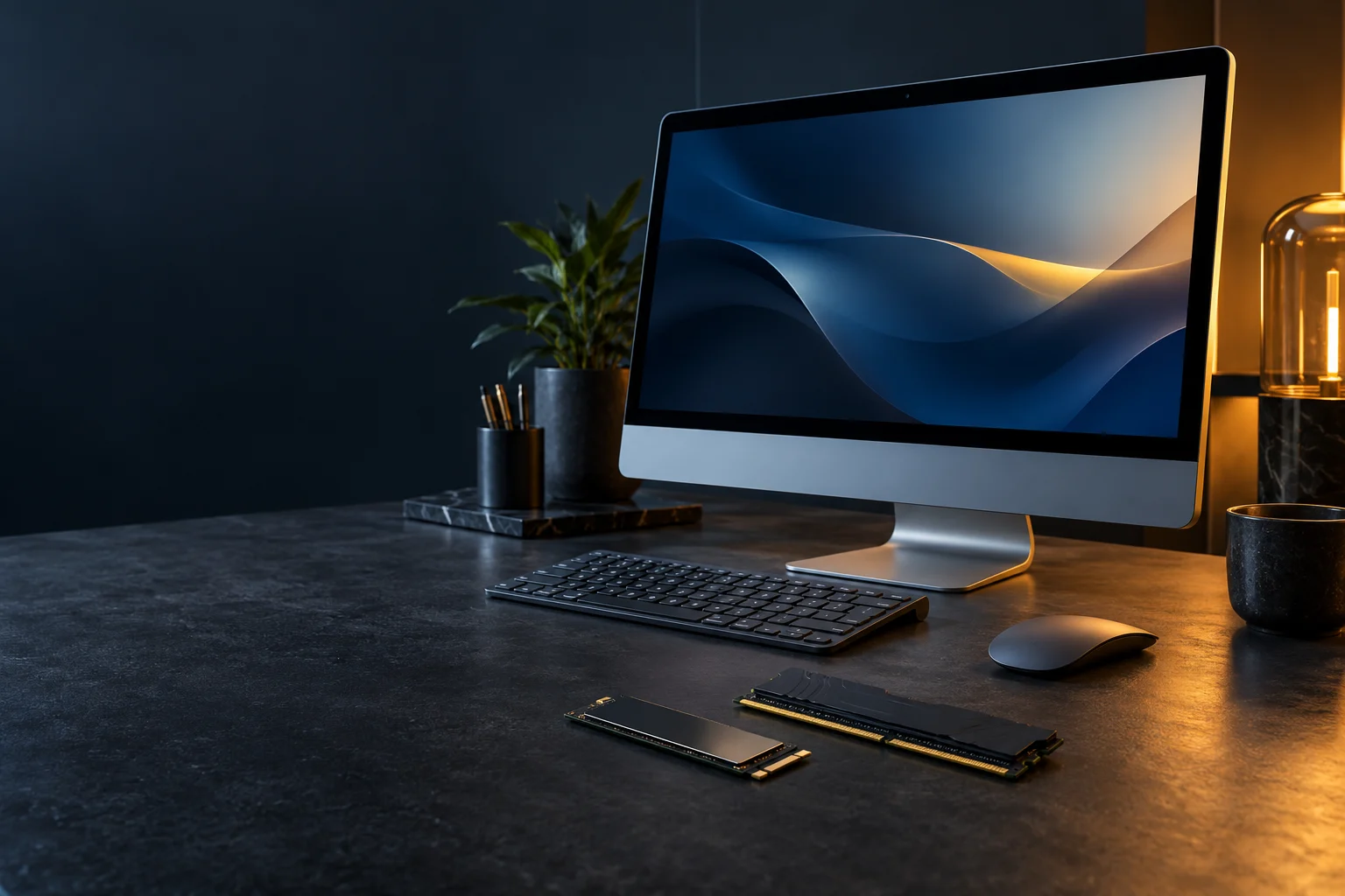 Illustrative computers, displays & components product scene