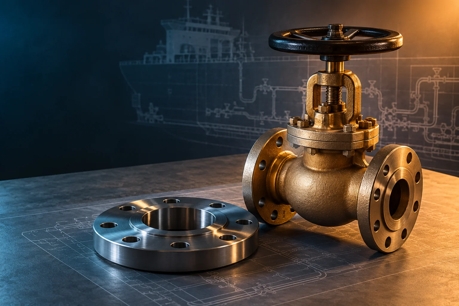 Illustrative marine piping & valves product scene