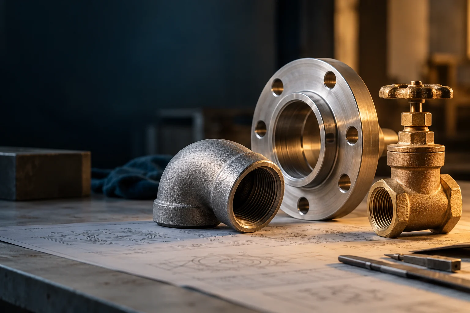 Illustrative pipes, valves & fittings product scene
