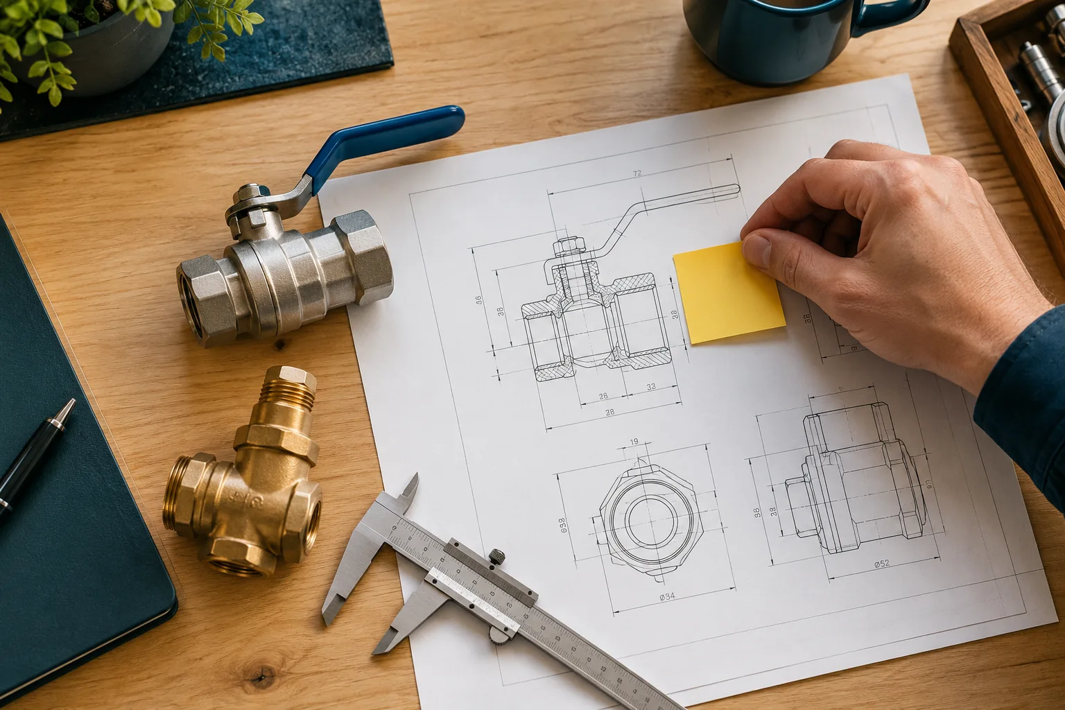 Illustrative valve fittings, drawing and a note identifying an open detail